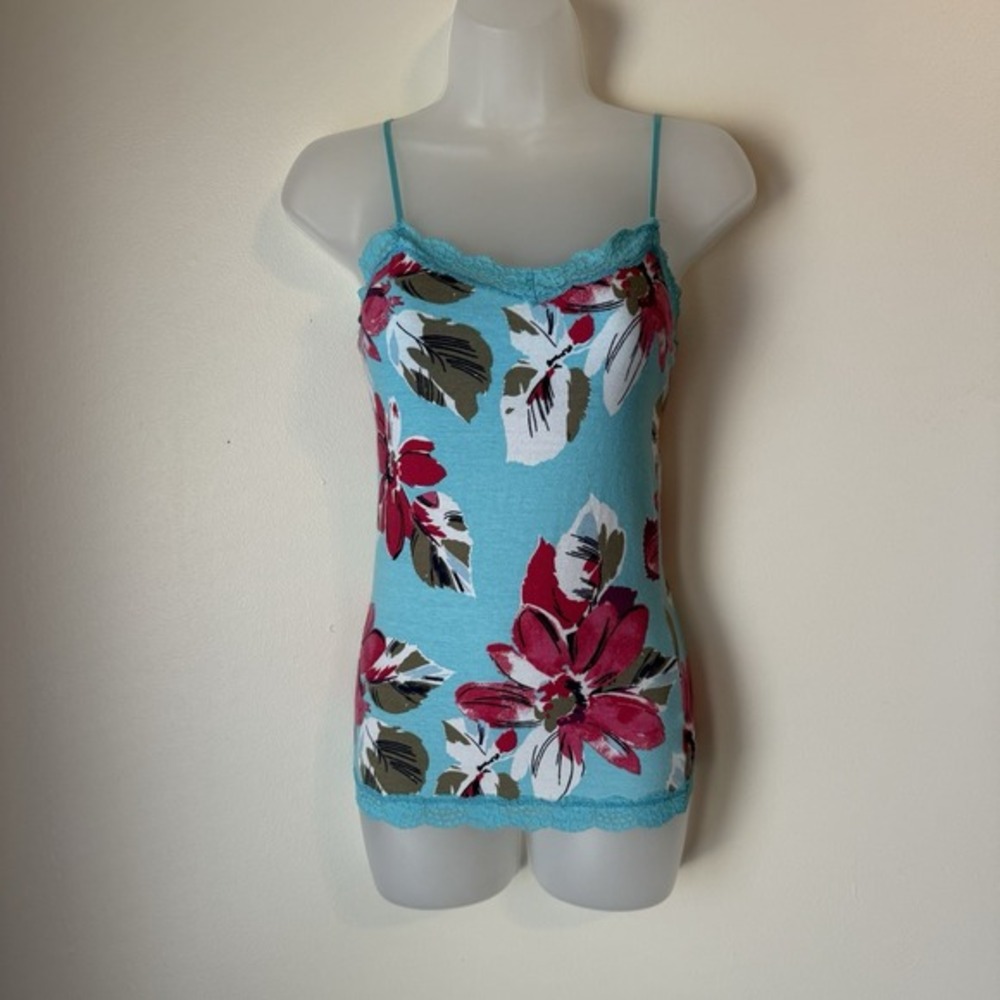 Aeropostale‎ Babydoll Tank Top Size S Blue Tropical Preppy Island Y2K Shirt Lace
